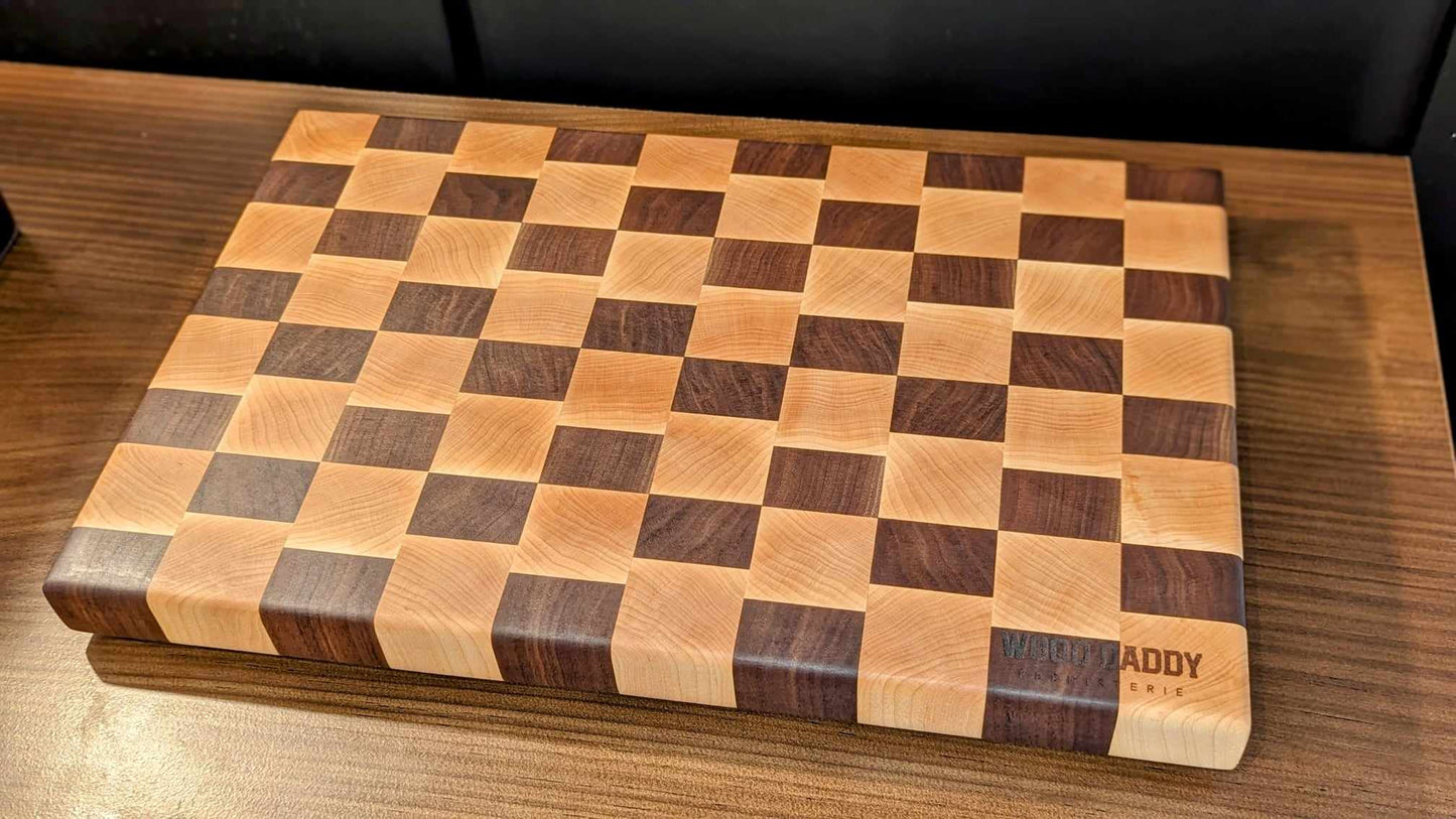 Walnut & Maple End Grain Cutting Board - "Chess not Checkers"